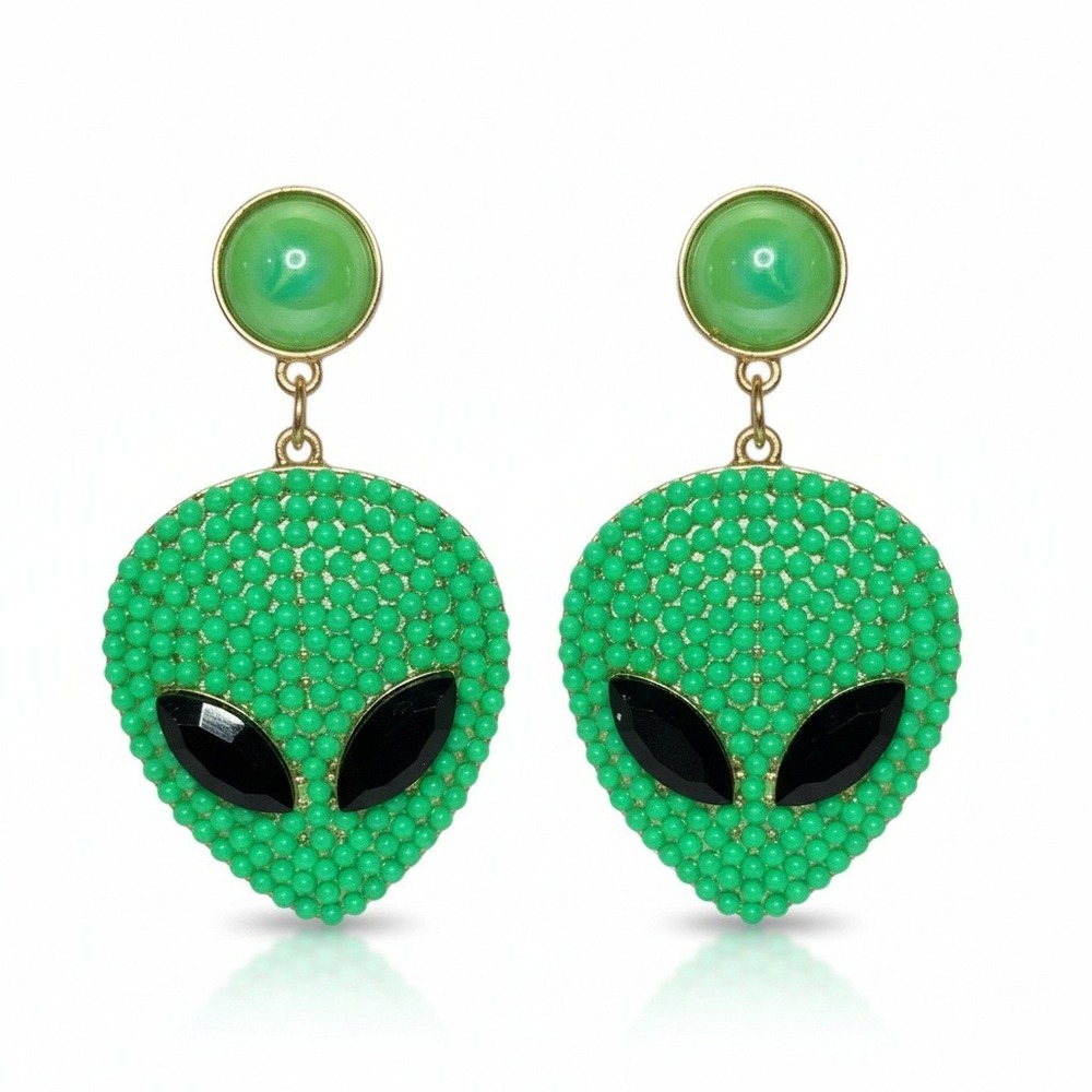 New Alien Drop Dangle Earrings Jewel Gem Crystal Gift Space Rave‎ Planet UFO Y2k